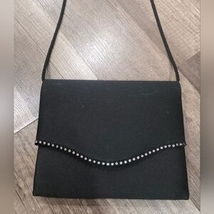 Satin Black Minimalist Vintage Clutch Formal Flap Bag Rhinestone Y2k Prom